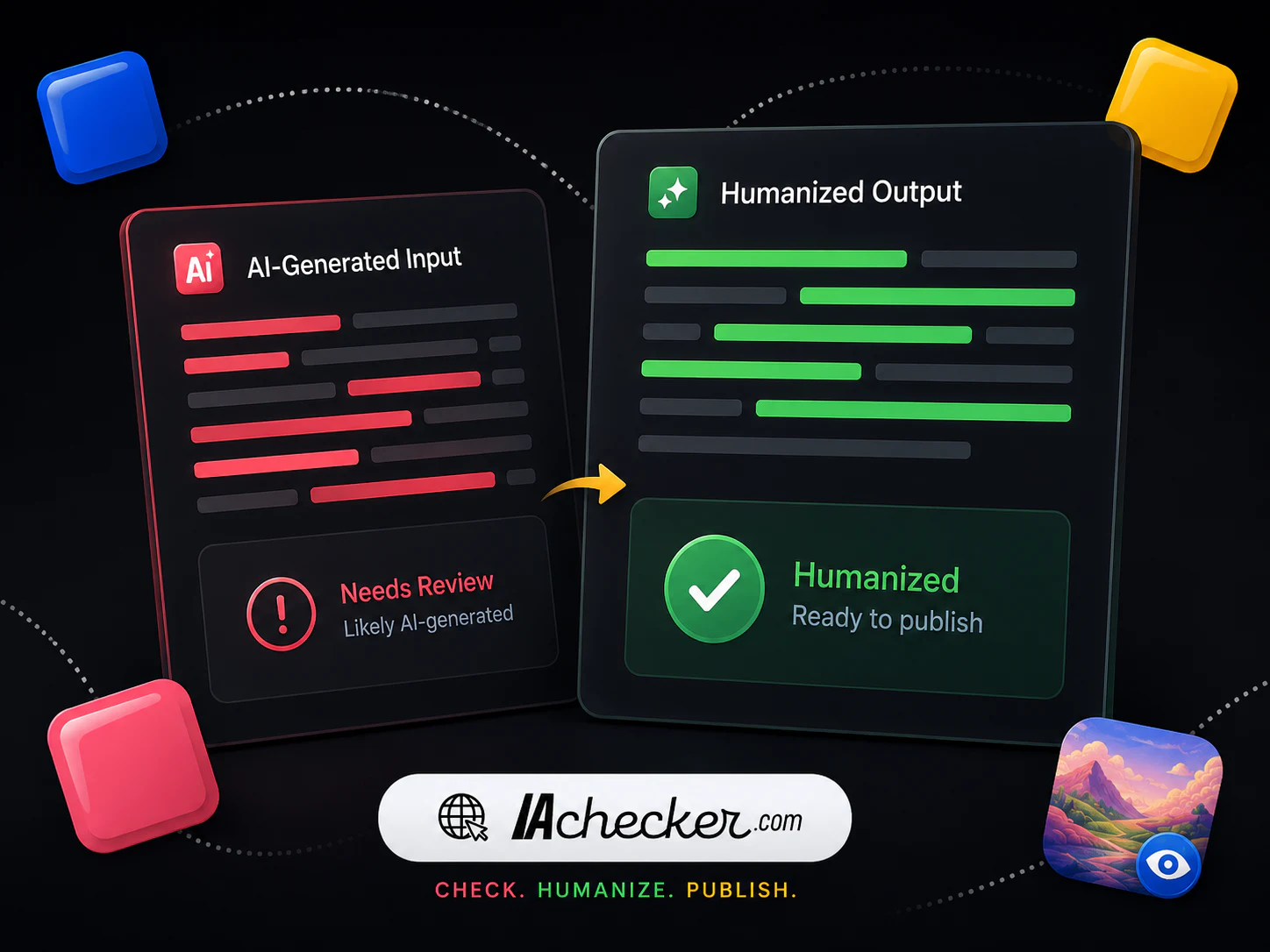 Illustration comparing AI-generated input with a clearer humanized output